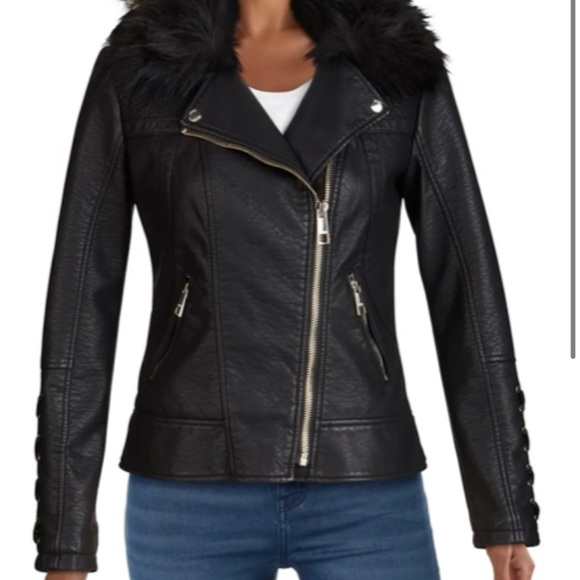 Guess Jackets & Blazers - Guess Faux Leather & Faux Fur Collared Moto Jacket NWT Winter Jacket